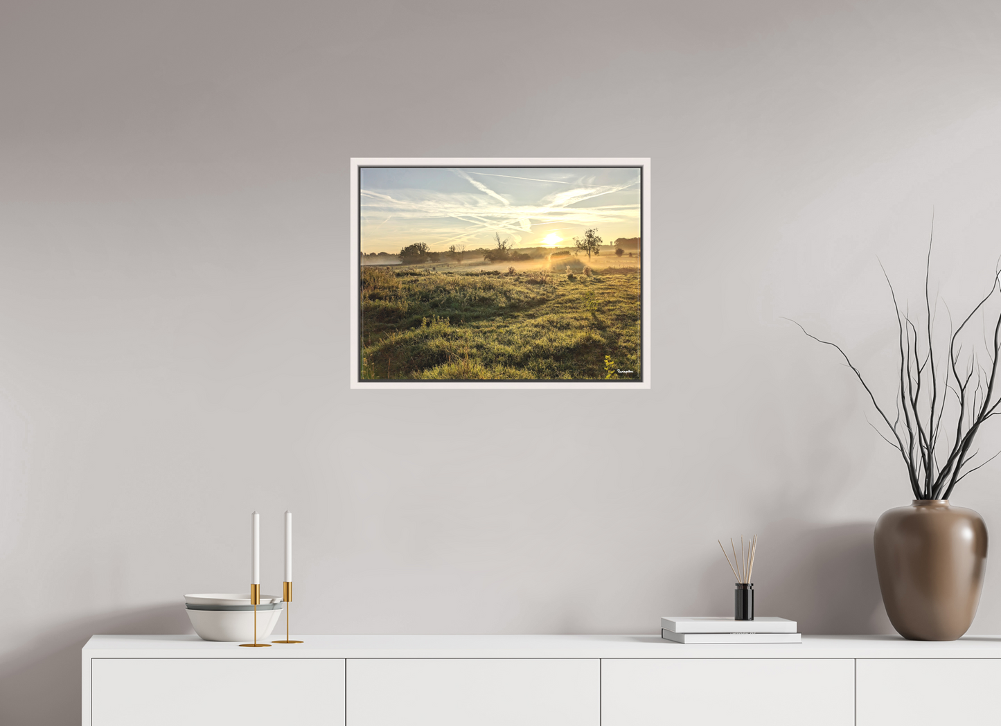60 x 45 cm, Toile mate avec cadre érable blanc [Picture on canvas] : countryside landscape
