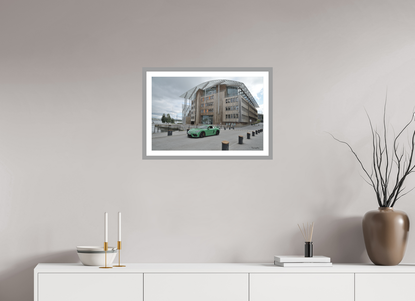 60 x 40 cm, Impression fine art, cadre gris clair, verre anti-reflet et anti-UV [Picture]: Porsche à Olso