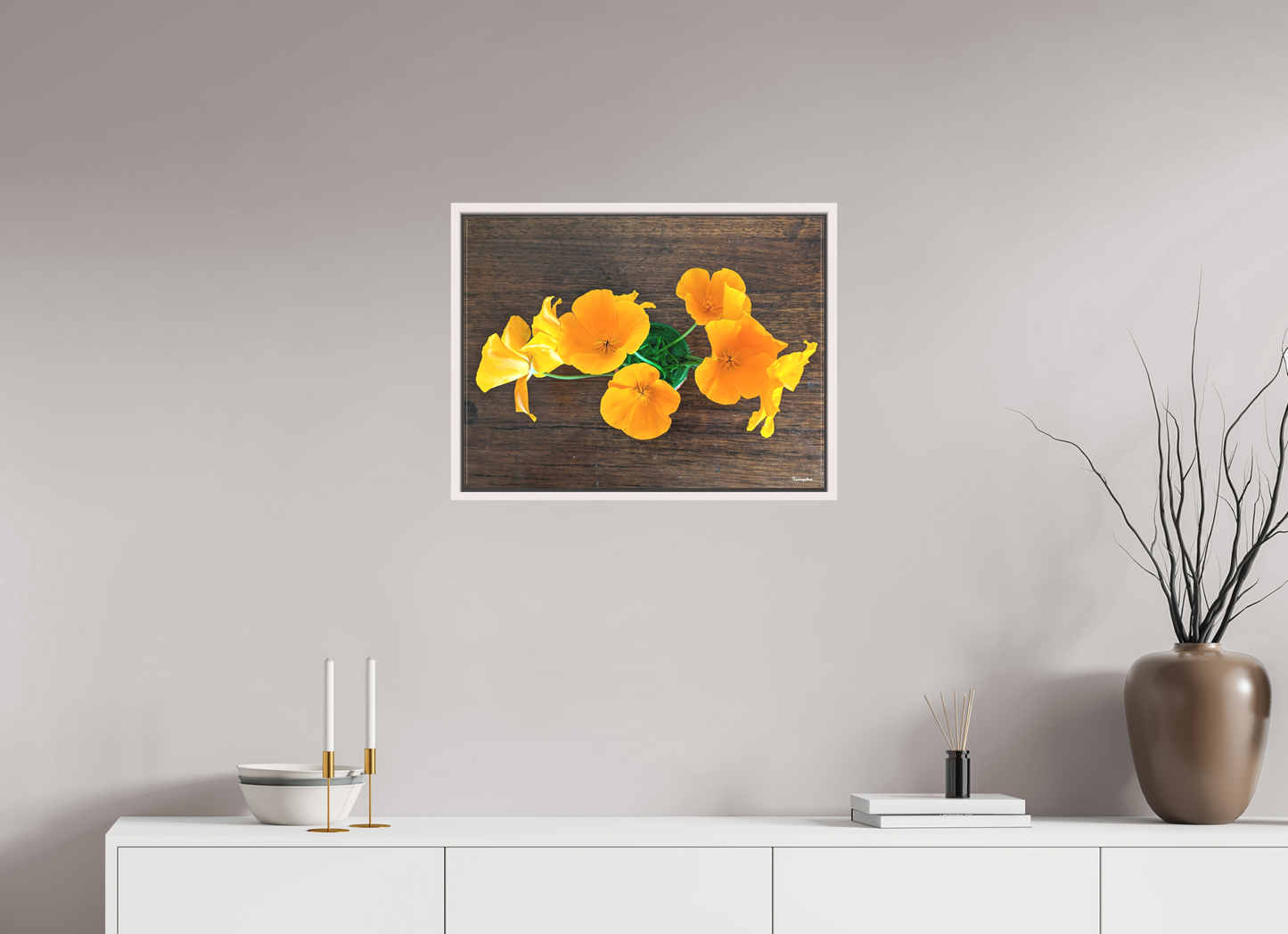 60 x 45 cm, Toile mate avec cadre érable blanc [Collection sur toile]: Pavot