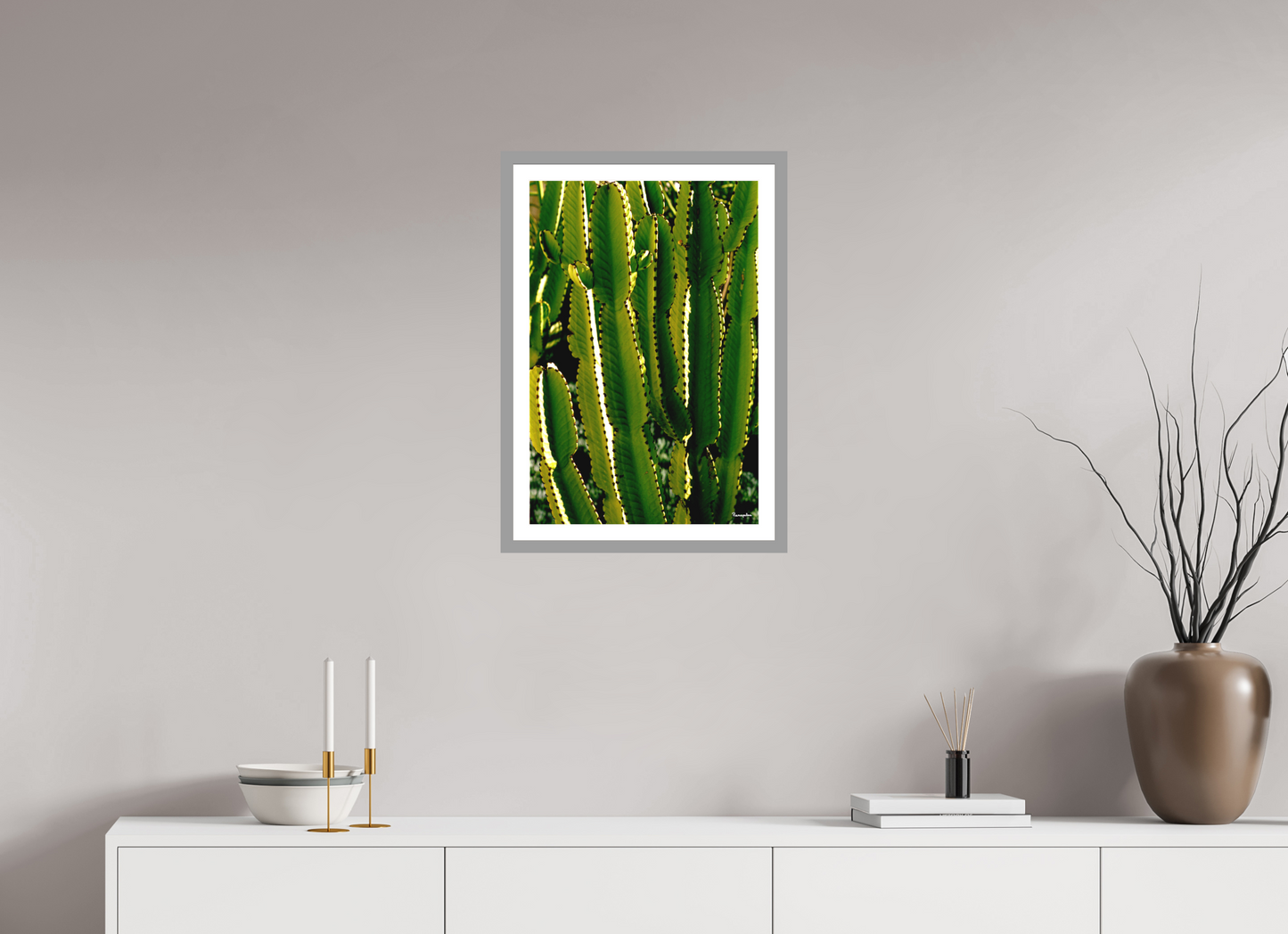 40 x 59,5 cm, Impression fine art, cadre gris clair, verre anti-reflet et anti-UV [Picture]: Cactus